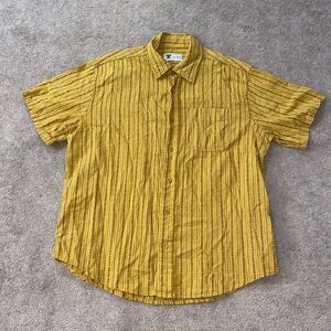 Tellason Men's Textured Mustard Yellow Western Button Down Shirt Short Sleeve XL